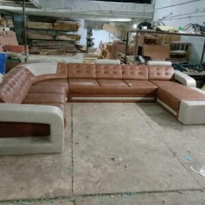 U-Shaped Brown & Grey Sofa - Luxurious 6-Seater for Ultimate Comfort