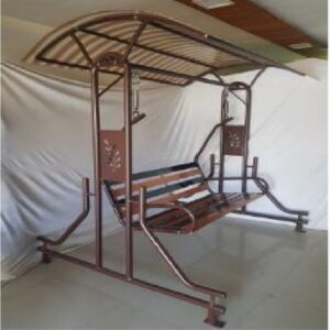 CozySwing™ Outdoor Swing with Roof – 2-3 Person Seating in Brown Steel & Metal