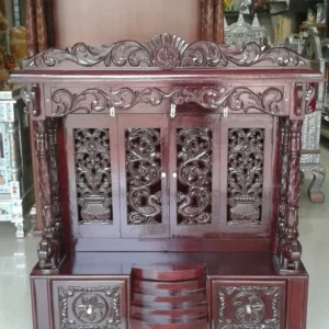 HeritageDivine™ Wooden Temple with Drawers – Classic Dark Brown Finish with Artistic Detailing