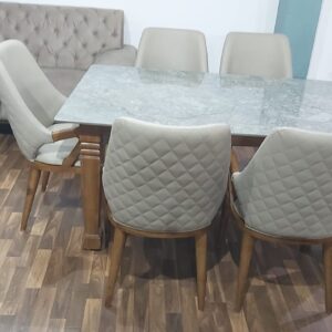 GraphiStone™ Dining Table – 6-Seater with White Finish & Comfortable Seating