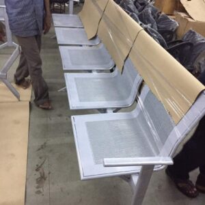 StepBench™ 4-Seat Metal Bench with Stepped Design – Silver Finish for Public Spaces