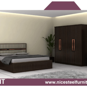Spirit style complete bedroom furniture set featuring bed, wardrobe, bedside tables, and dresser in a coordinated modern finish.