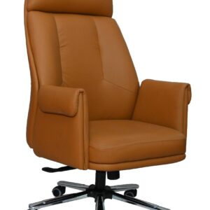 Orange ergonomic presidential executive office chair with reclining back and padded leatherette finish