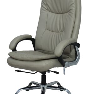 Grey fabric executive recliner office chair with double-layer padding and extendable footrest