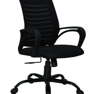 Black mesh office chair with ergonomic lumbar support and height adjustable backrest