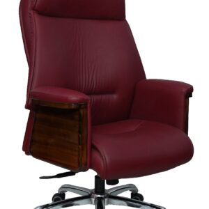 Modern burgundy red executive chair with leather finish and high back ergonomic design