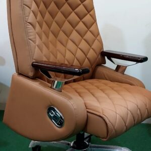 High back executive office chair in golden leatherette with padded support and ergonomic design