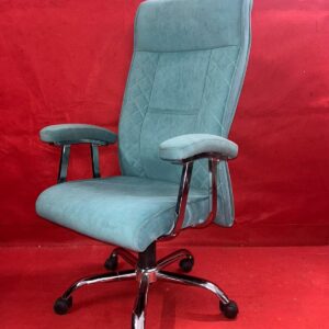 High back executive office chair in grey leatherette with durable steel base for office and professional use